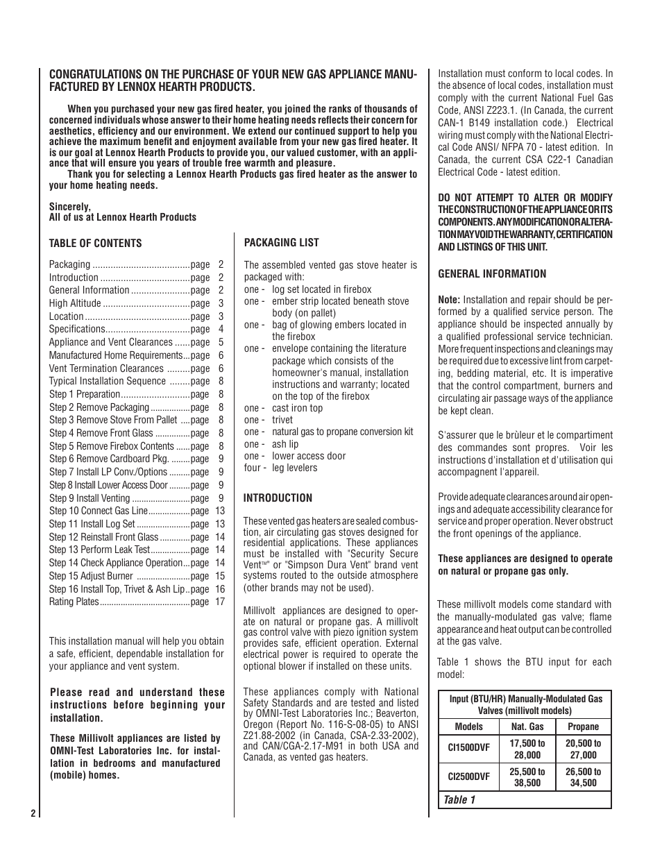 Lennox Hearth 775 User Manual | Page 2 / 18