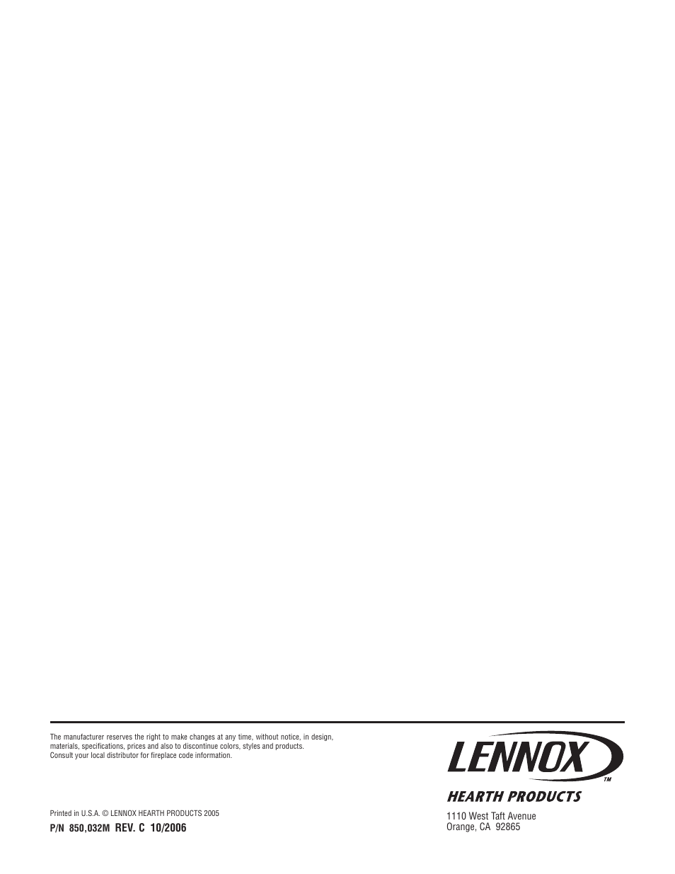 Lennox Hearth LENNOX MPE-33R User Manual | Page 20 / 20