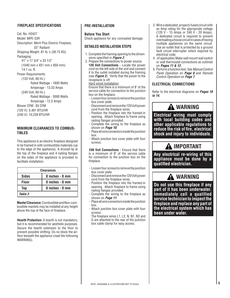 Warning, Important | Lennox Hearth LENNOX MPE-33R User Manual | Page 5 / 20