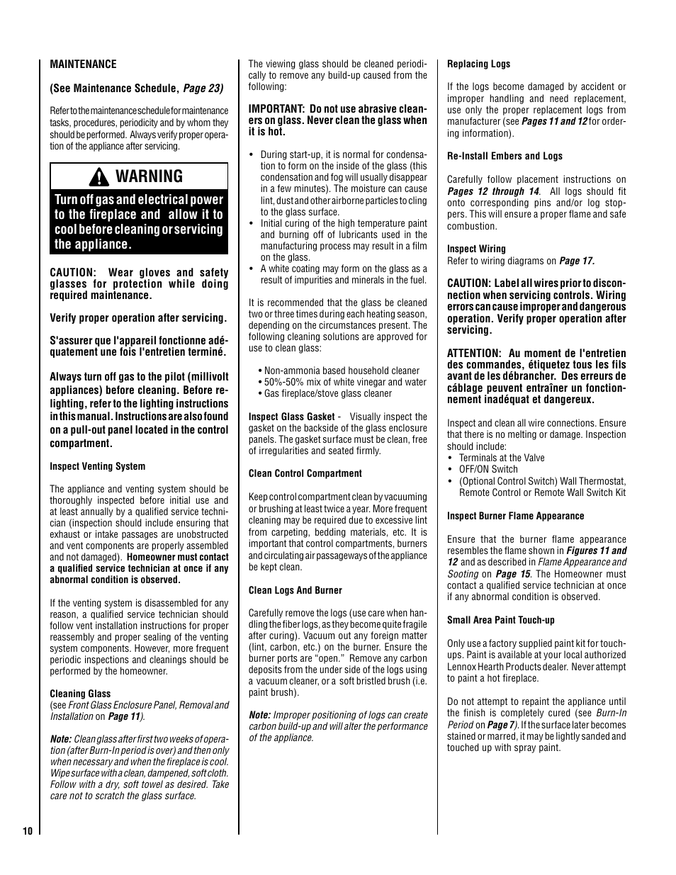 Warning | Lennox Hearth ELITE EDV3530CNM-B User Manual | Page 10 / 32