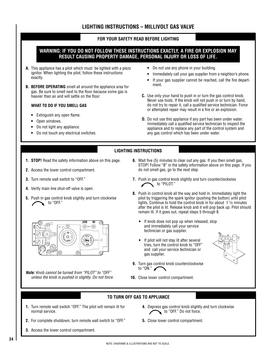 Lighting instructions – millivolt gas valve | Lennox Hearth ELITE EDV3530CNM-B User Manual | Page 24 / 32