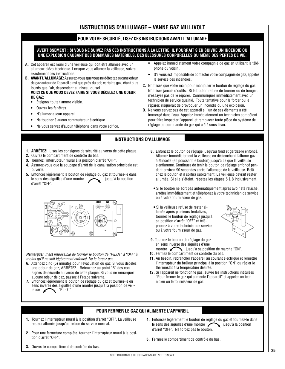 Instructions d’allumage – vanne gaz millivolt | Lennox Hearth ELITE EDV3530CNM-B User Manual | Page 25 / 32