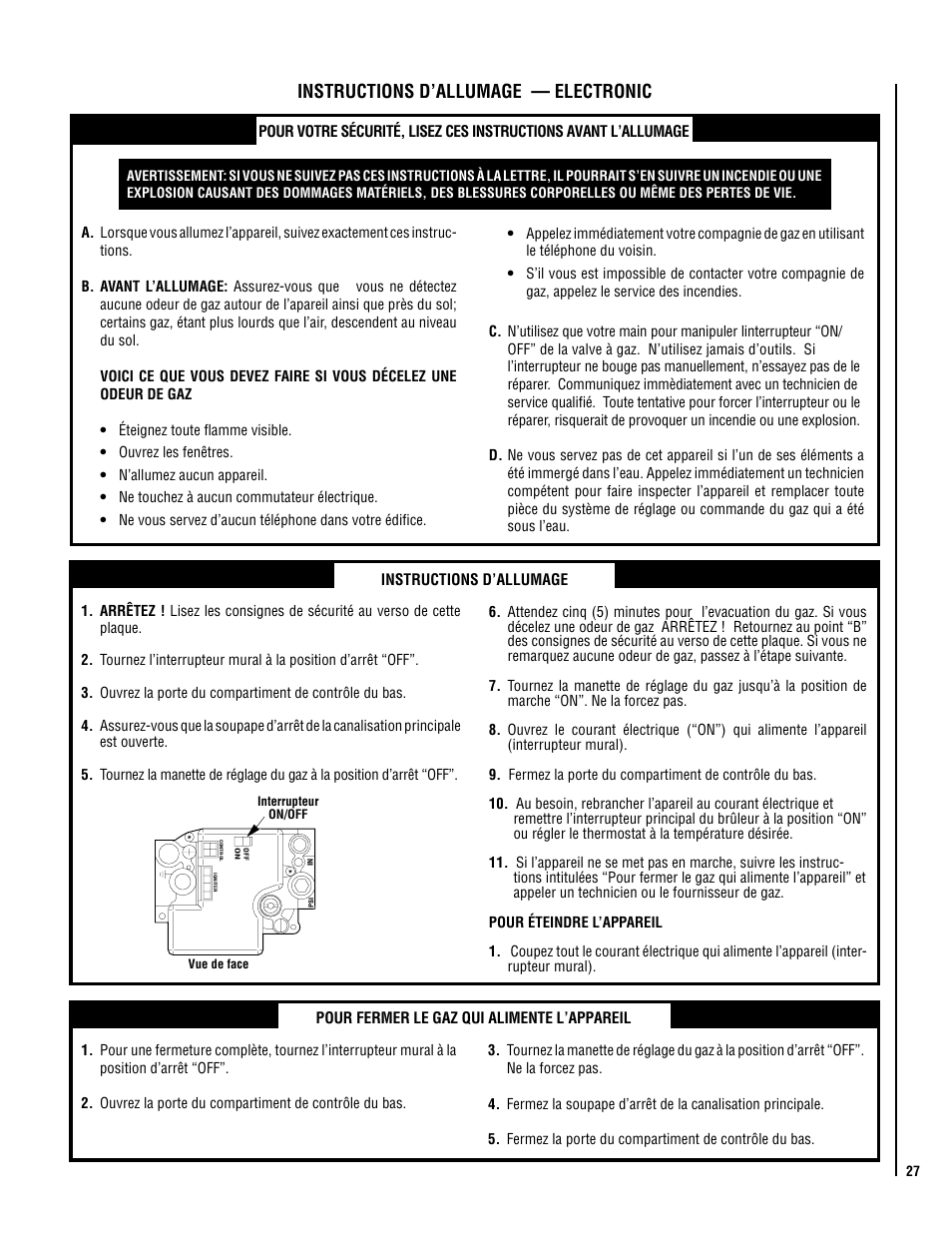 Instructions d’allumage — electronic | Lennox Hearth ELITE EDV3530CNM-B User Manual | Page 27 / 32