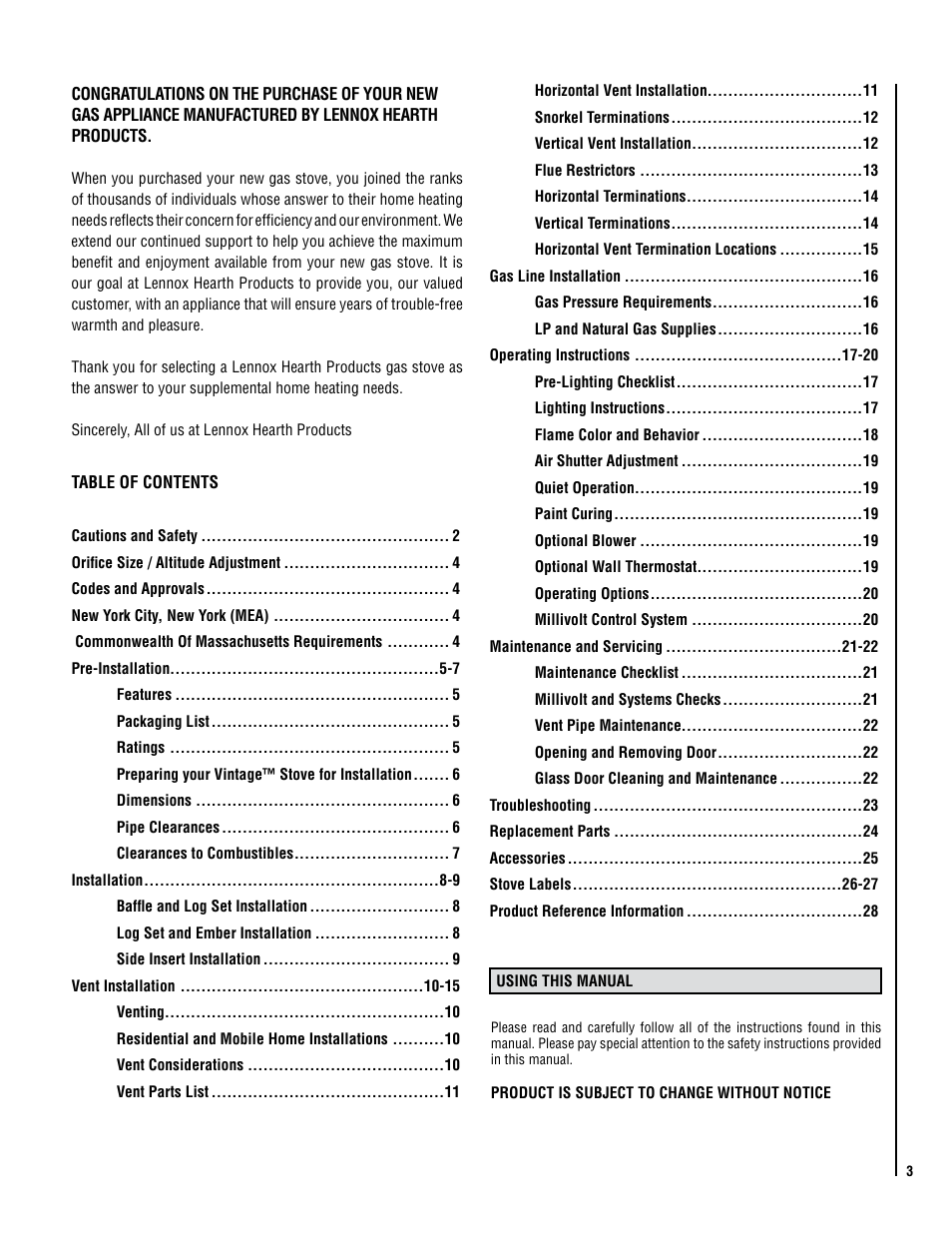 Lennox Hearth VIN User Manual | Page 3 / 28