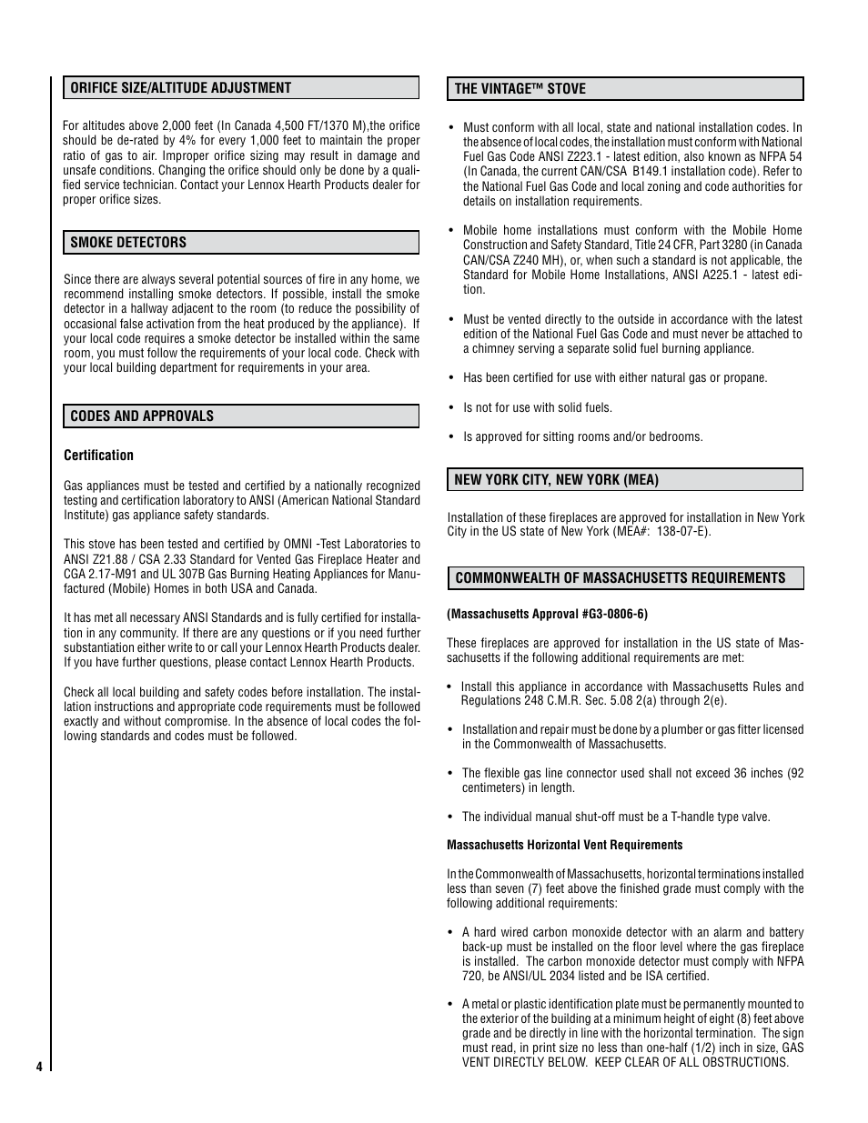 Lennox Hearth VIN User Manual | Page 4 / 28