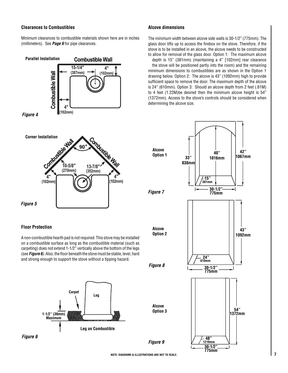 Co mb ust ible wa ll com busti ble w all, Co m bu sti ble w all combustible wall | Lennox Hearth VIN User Manual | Page 7 / 28
