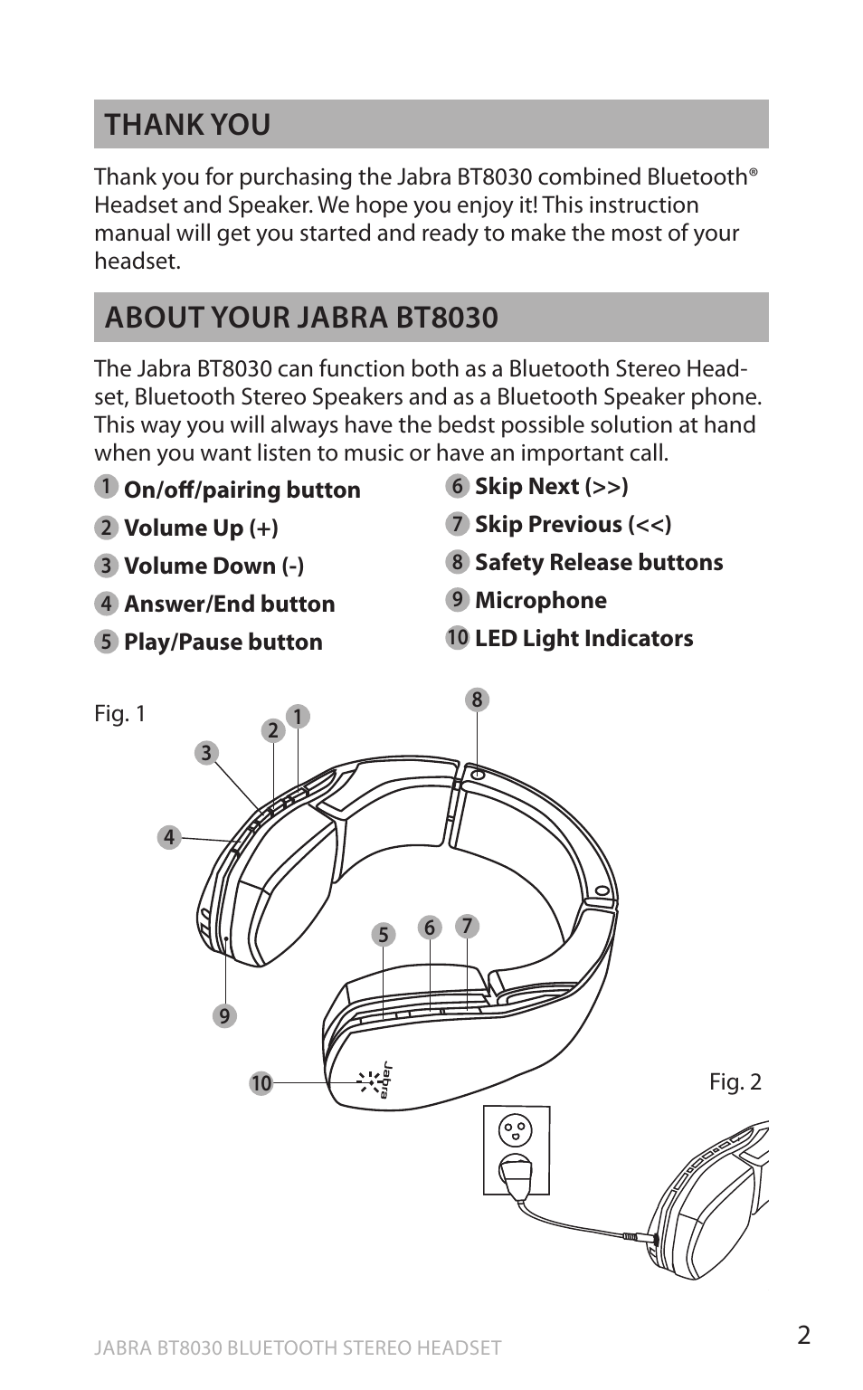 En g li sh, About your jabra bt8030 | Lennox Hearth BT8030 User Manual | Page 2 / 14