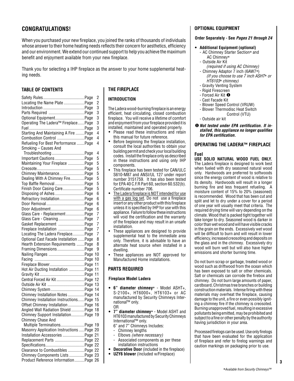 Lennox Hearth Ladera-BN User Manual | Page 3 / 26