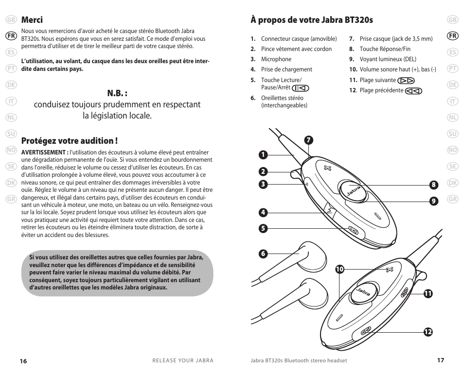 Merci, À propos de votre jabra bt320s | Lennox Hearth BT 320S User Manual | Page 11 / 76