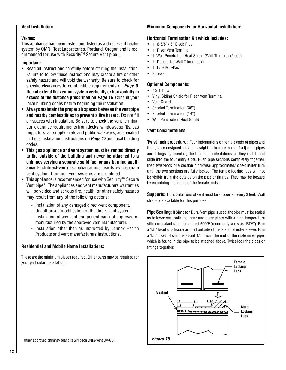 Lennox Hearth ELITE VINT-DVS-U User Manual | Page 12 / 32