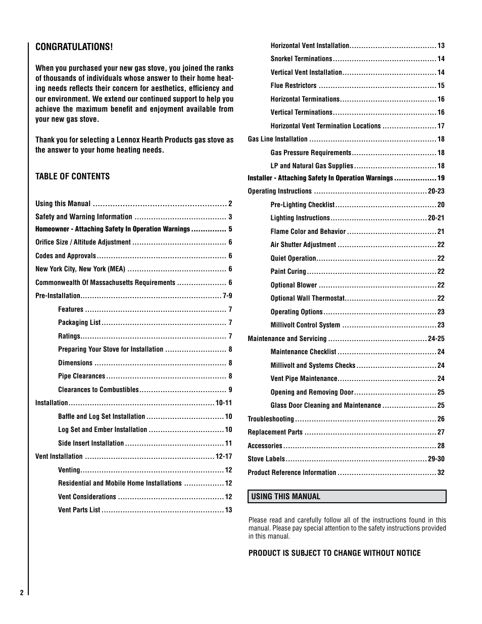 Lennox Hearth ELITE VINT-DVS-U User Manual | Page 2 / 32