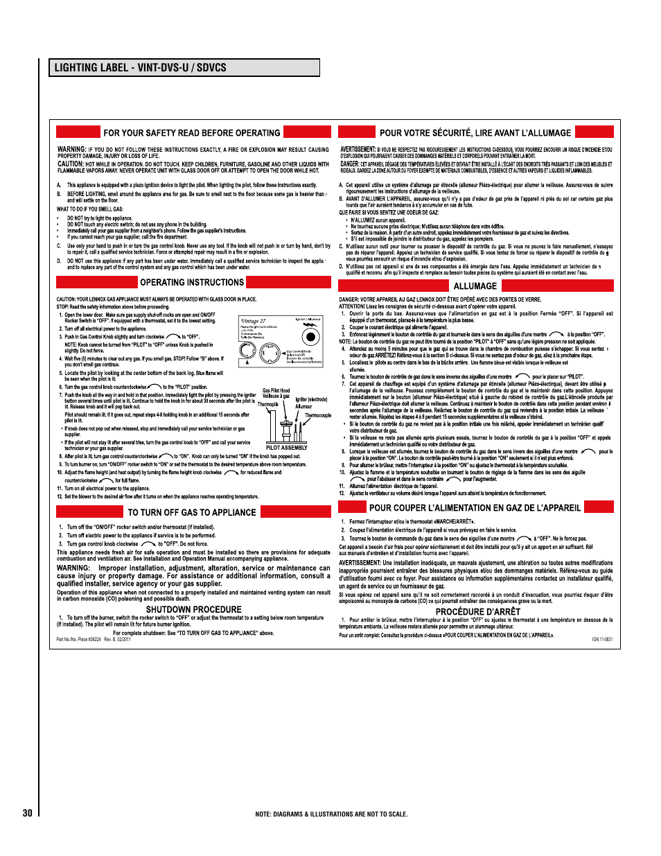 Lighting label - vint-dvs-u / sdvcs | Lennox Hearth ELITE VINT-DVS-U User Manual | Page 30 / 32