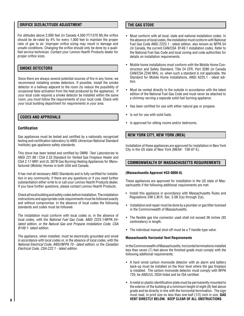 Lennox Hearth ELITE VINT-DVS-U User Manual | Page 6 / 32