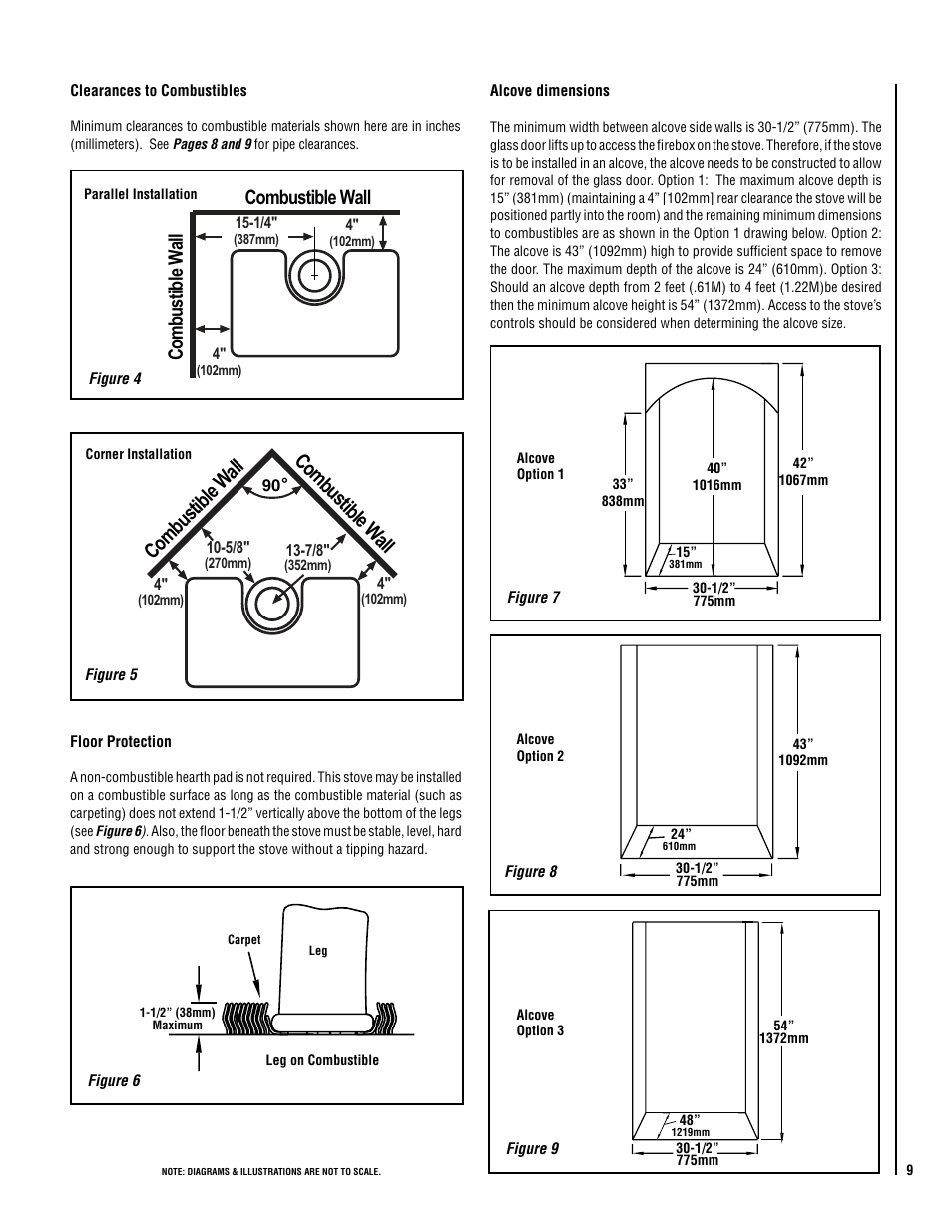 Co mb ust ible wa ll com busti ble w all, Co m bu sti ble w all combustible wall | Lennox Hearth ELITE VINT-DVS-U User Manual | Page 9 / 32