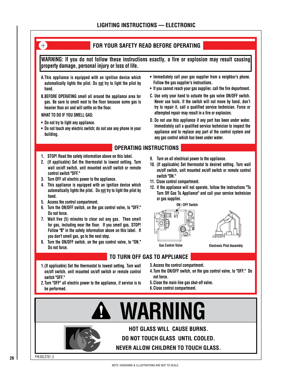 Warning, Operating instructions | Lennox Hearth EBVSTNM-B User Manual | Page 26 / 32