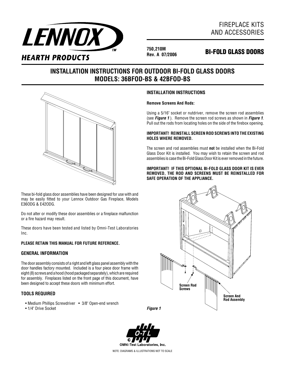 Lennox Hearth Bi-Fold Glass Doors 42BFOD-BS User Manual | 4 pages