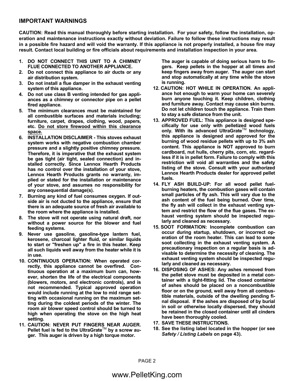 Lennox Hearth II-T C FS User Manual | Page 2 / 48