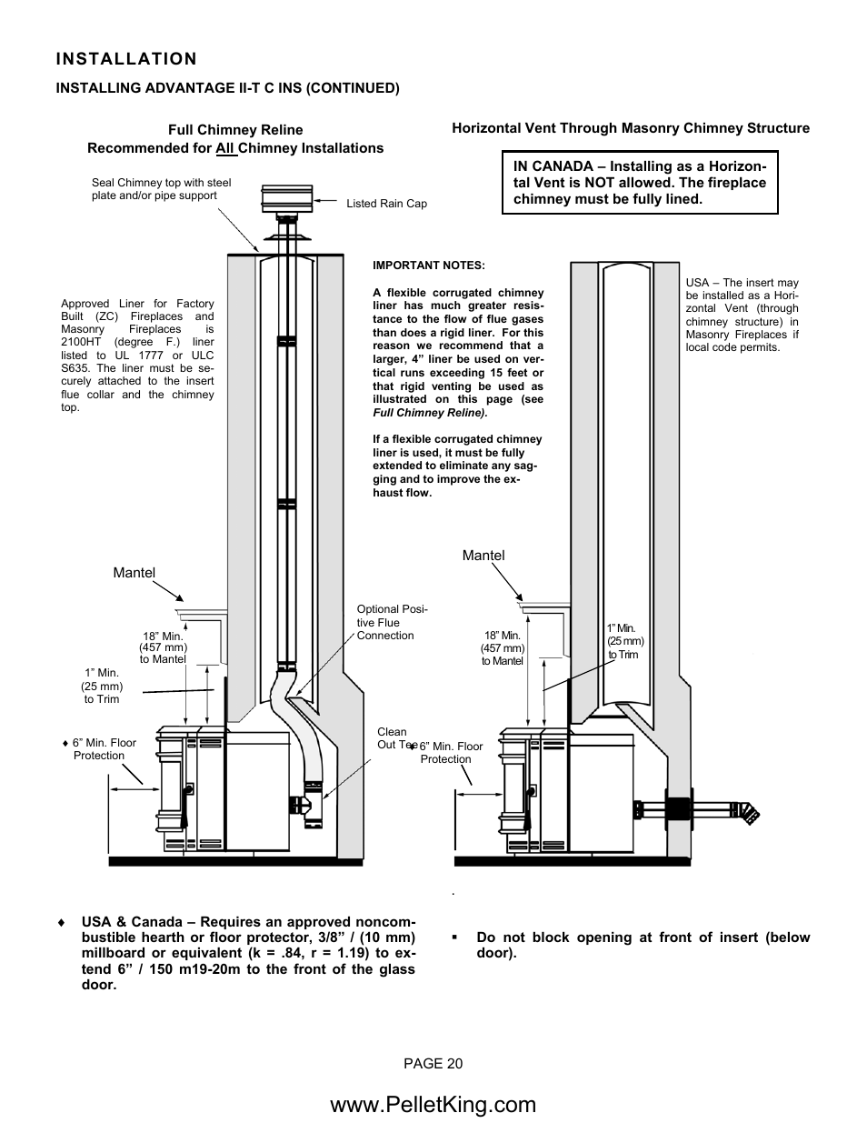 Installation | Lennox Hearth II-T C FS User Manual | Page 20 / 48