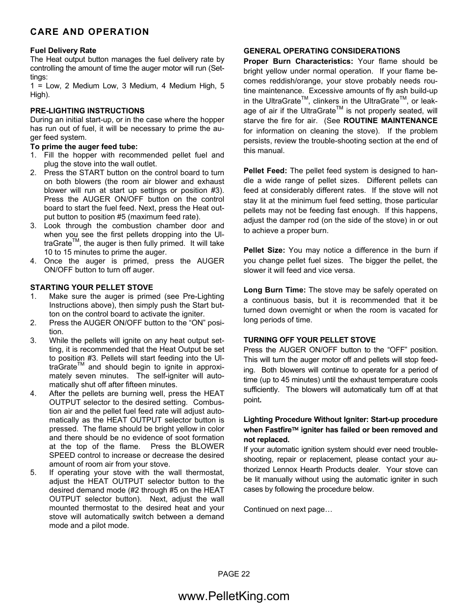 Lennox Hearth II-T C FS User Manual | Page 22 / 48