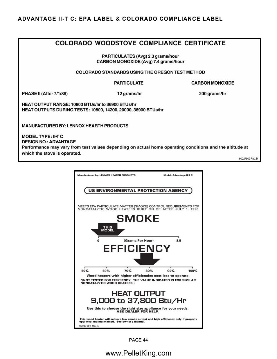 Lennox Hearth II-T C FS User Manual | Page 44 / 48