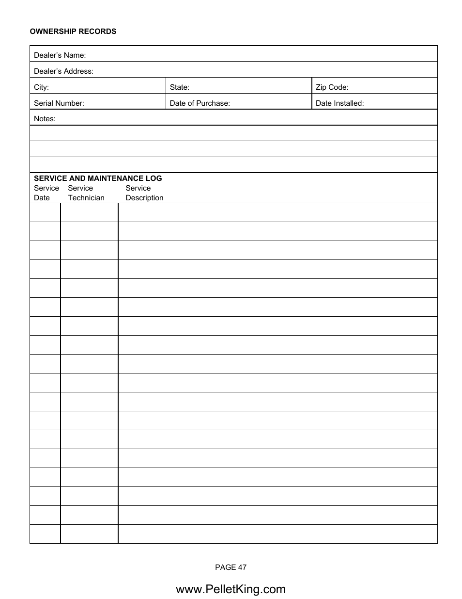 Lennox Hearth II-T C FS User Manual | Page 47 / 48