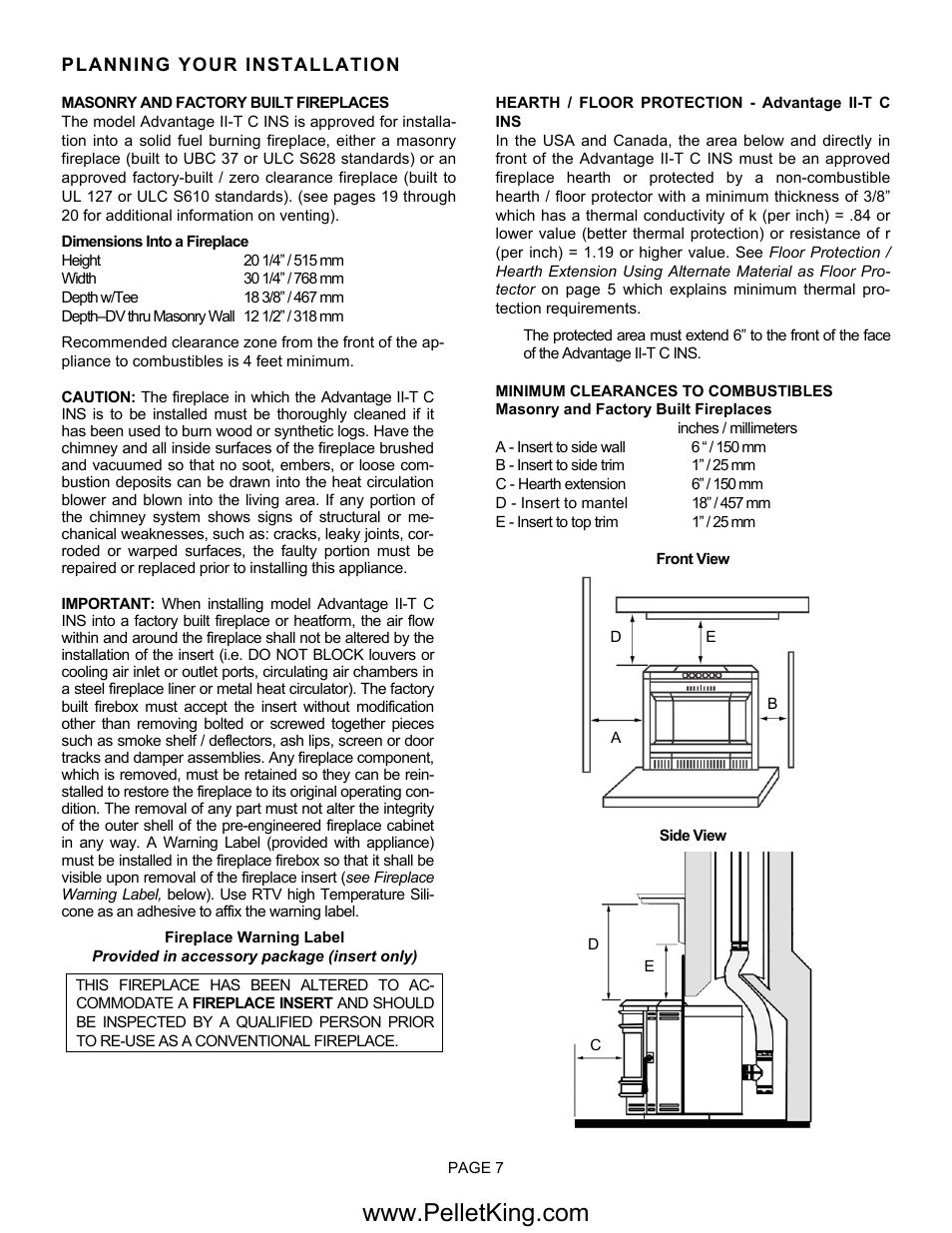 Lennox Hearth II-T C FS User Manual | Page 7 / 48