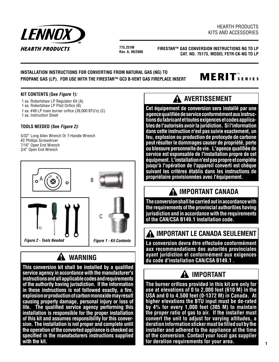 Lennox Hearth FIRESTAR Merit Series User Manual | 4 pages