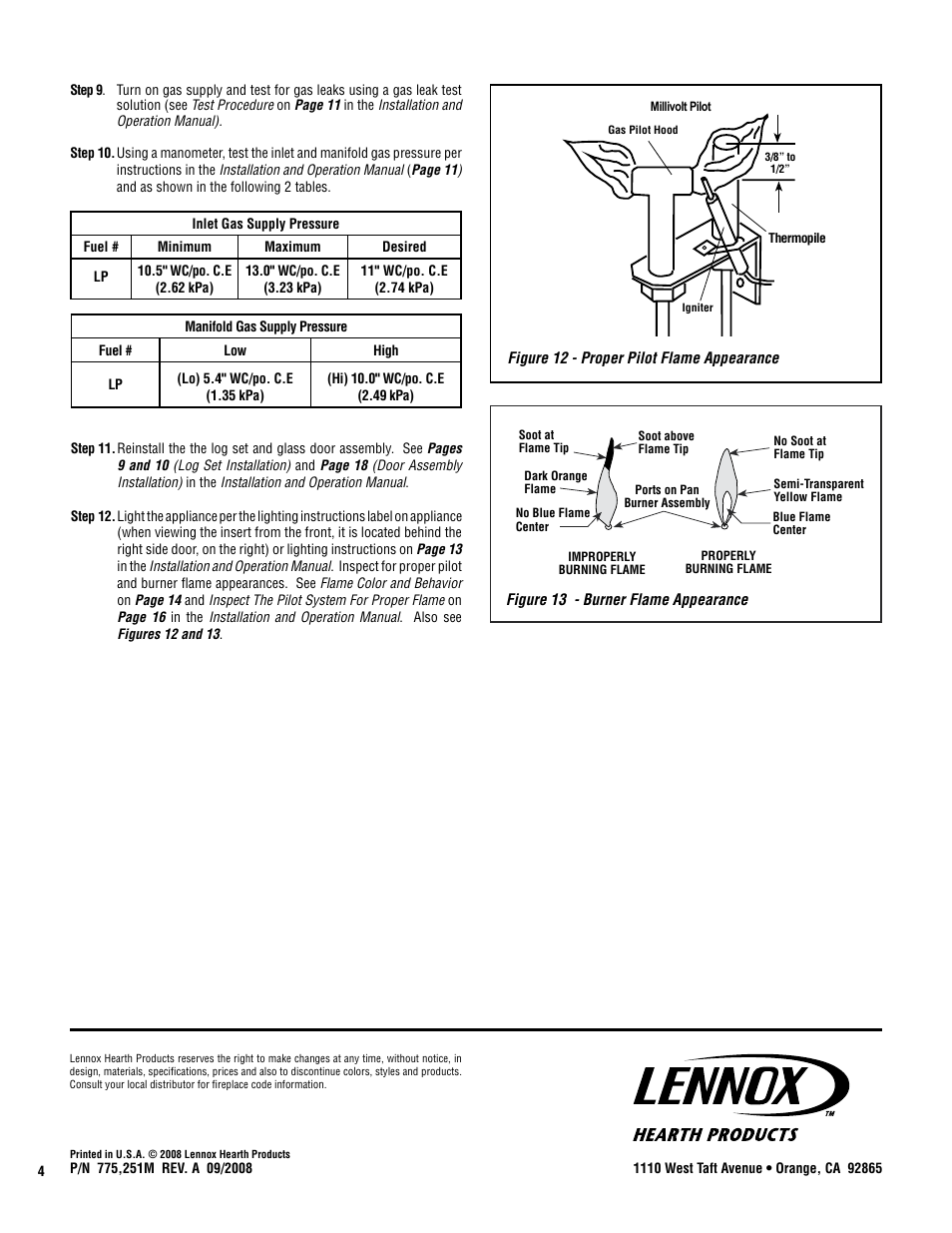 Lennox Hearth FIRESTAR Merit Series User Manual | Page 4 / 4