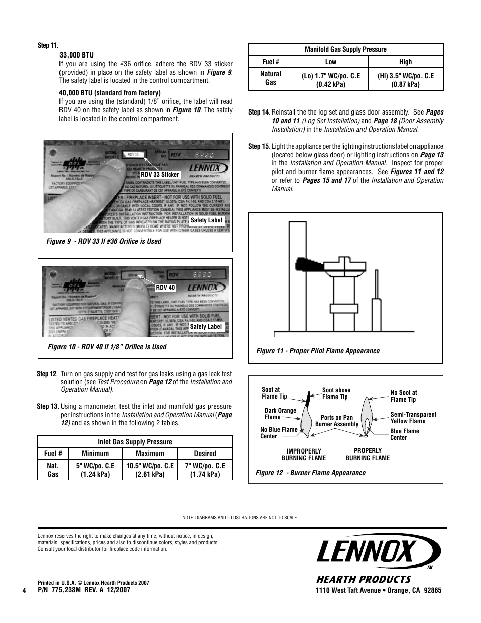 Lennox Hearth Elite Series RDV-CK-LP TO NG User Manual | Page 4 / 4
