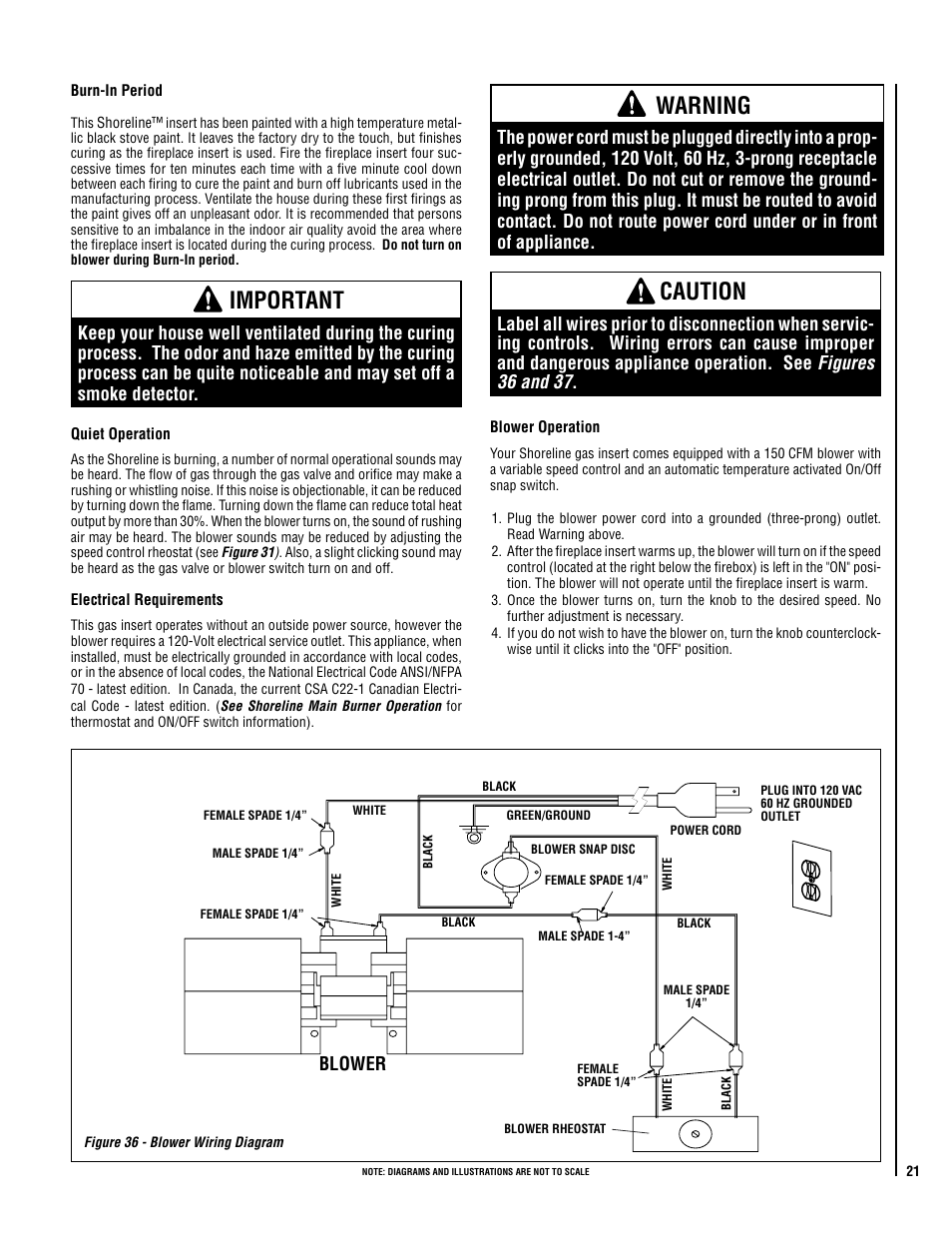 Warning, Important, Caution | Blower | Lennox Hearth Shoreline 33/40 DV INS User Manual | Page 21 / 38