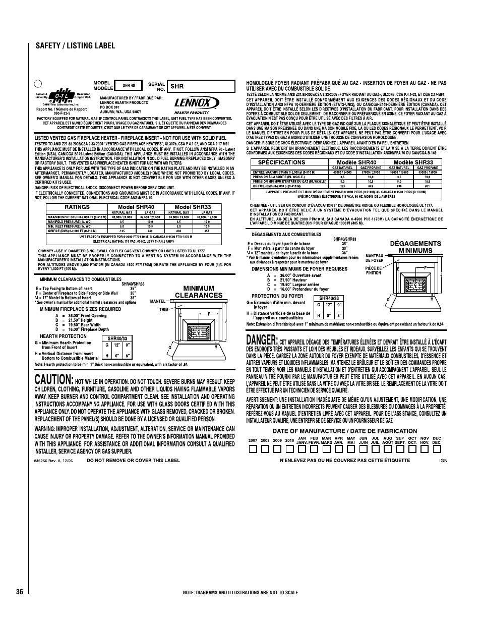 Lennox Hearth Shoreline 33/40 DV INS User Manual | Page 36 / 38