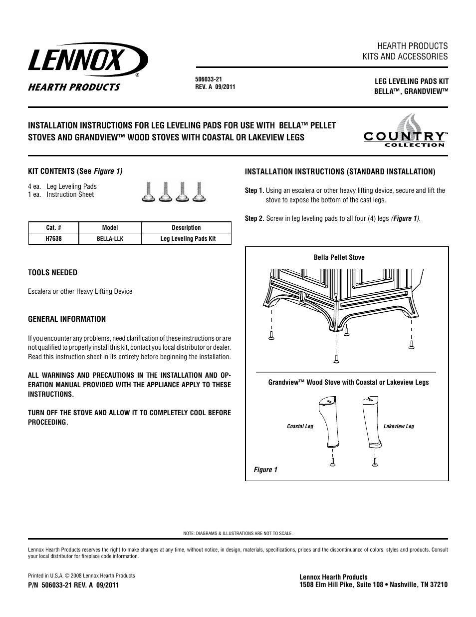 Lennox Hearth H7638 User Manual | 1 page