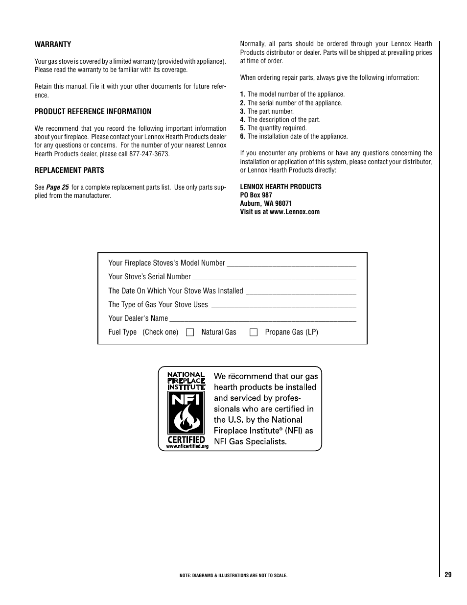 Lennox Hearth Gas Stove User Manual | Page 29 / 30