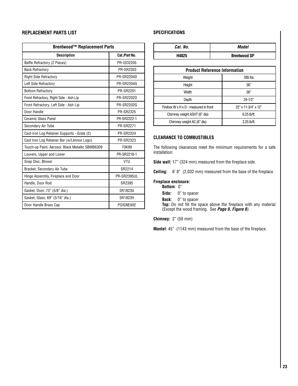 Lennox Hearth Brentwood SP User Manual | Page 23 / 24