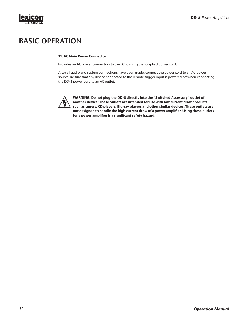 Basic operation | Lexicon Power Amplifiers DD-8 User Manual | Page 12 / 16