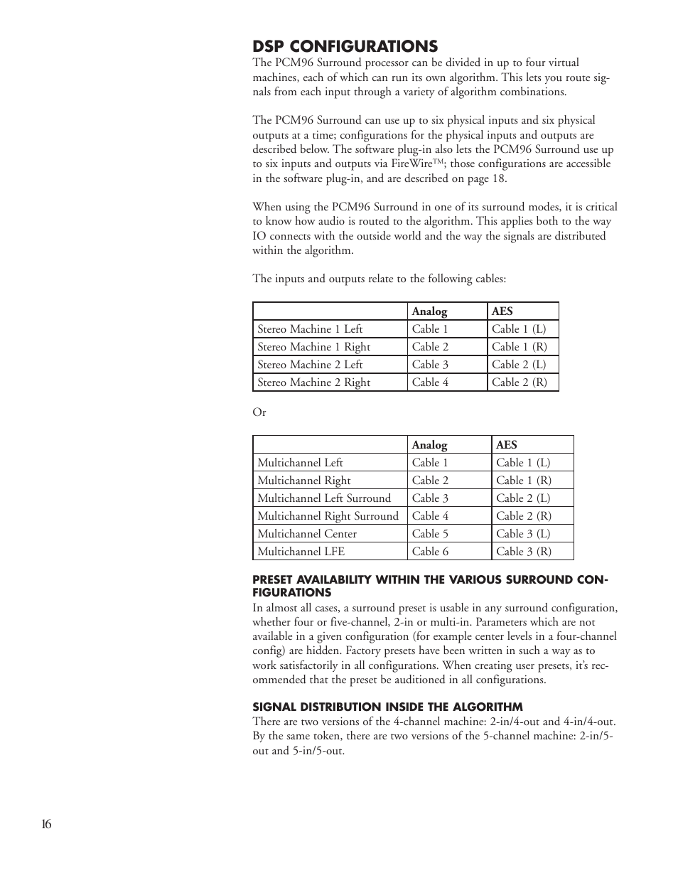 Dsp configurations | Lexicon PCM96 User Manual | Page 22 / 64