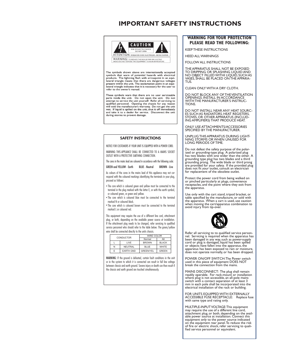 Important safety instructions | Lexicon Reverb/Effects Processor PCM96 User Manual | Page 2 / 68