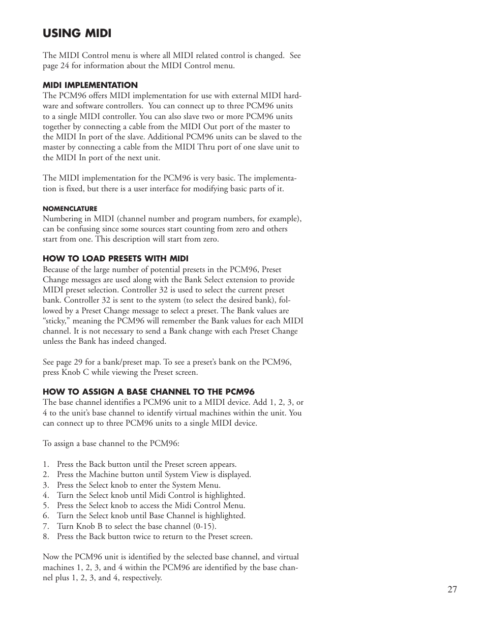 Using midi | Lexicon Reverb/Effects Processor PCM96 User Manual | Page 33 / 68