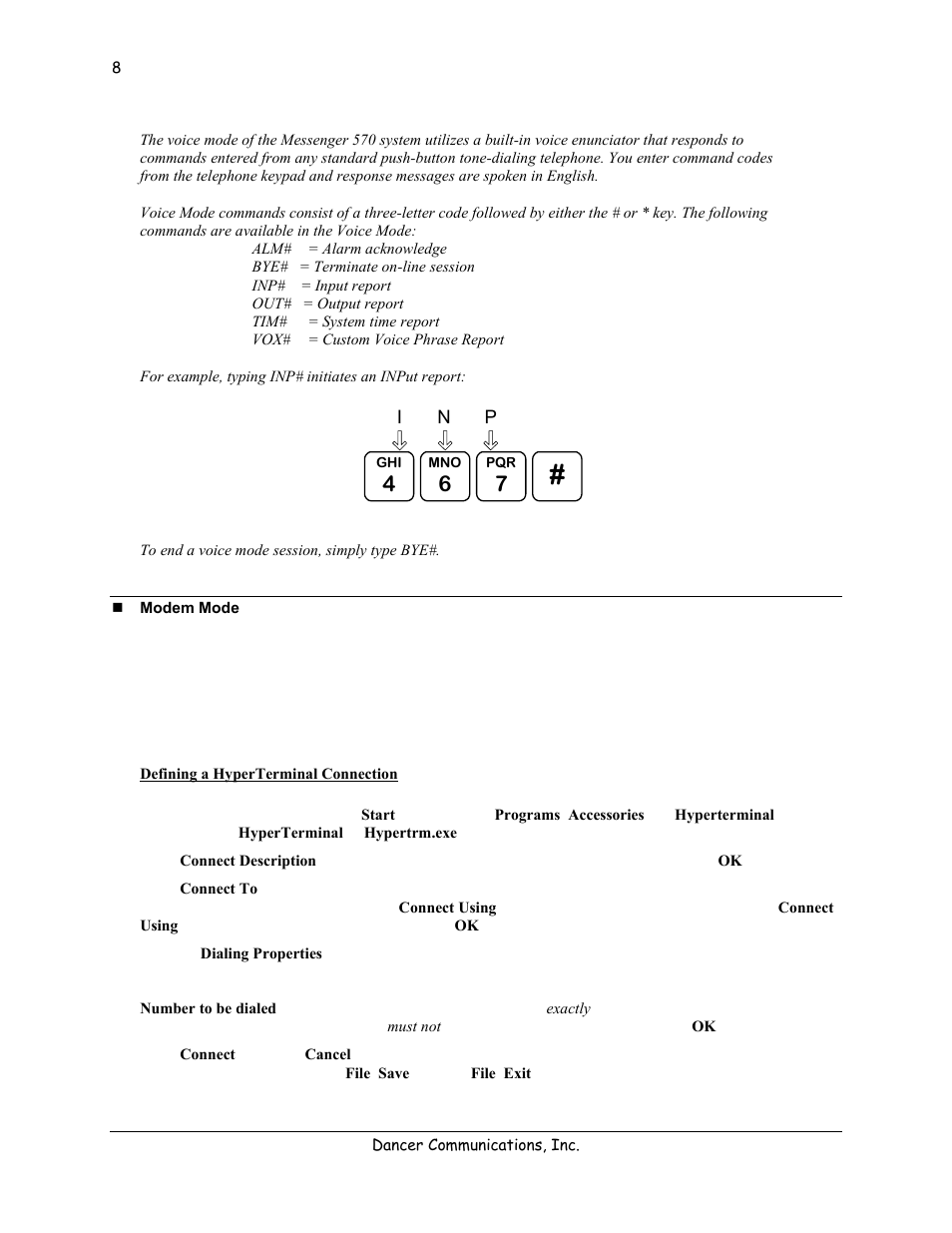 Modem mode, Defining a hyperterminal connection | Lexicon 570 User Manual | Page 13 / 70