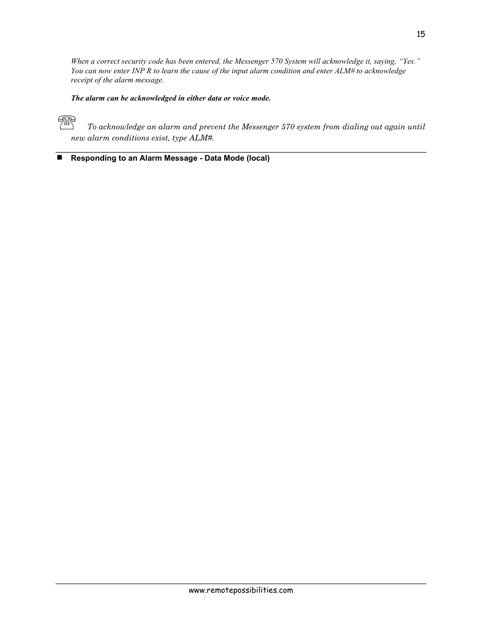 Responding to an alarm message - data mode (local) | Lexicon 570 User Manual | Page 20 / 70