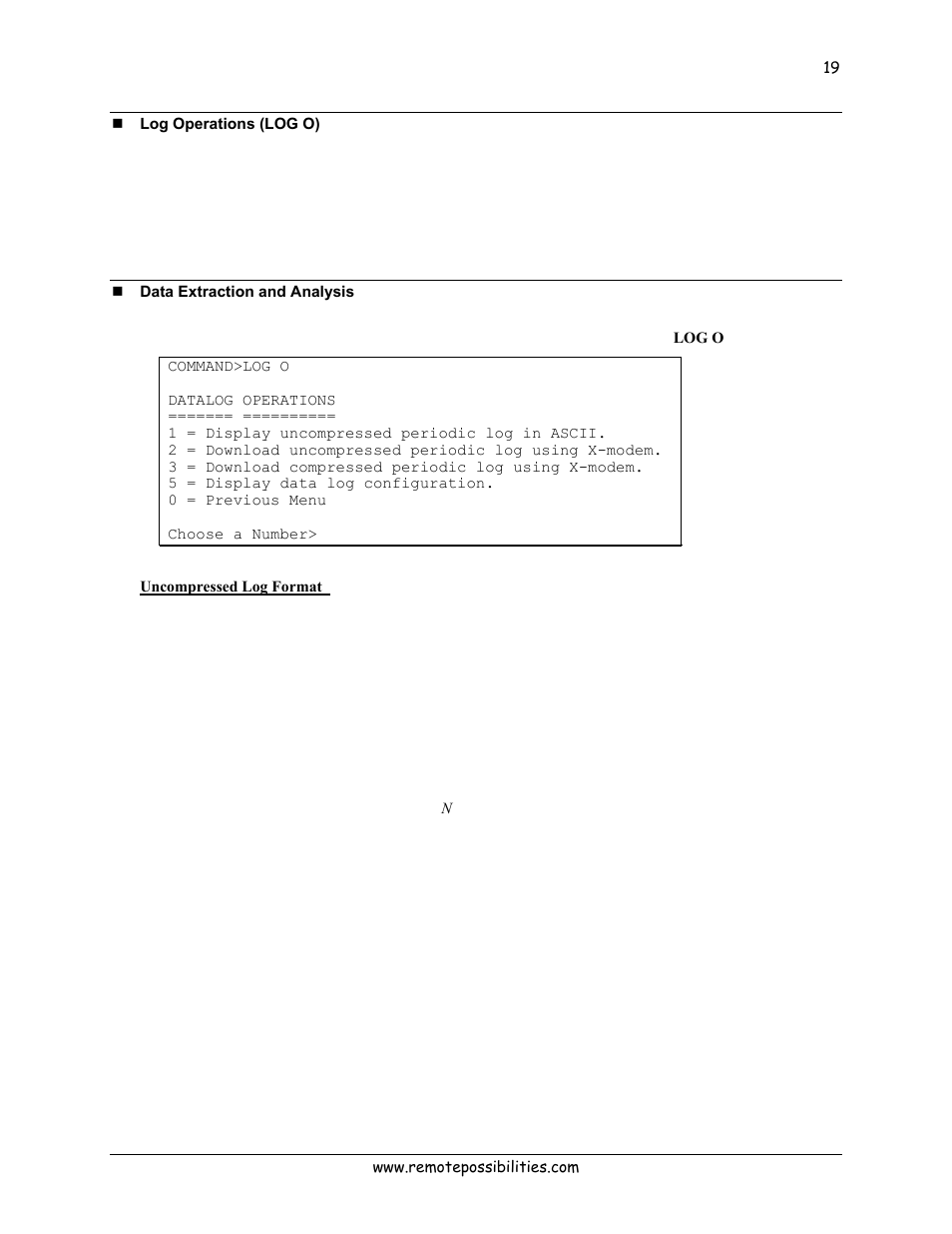 Log operations (log o), Data extraction and analysis, Uncompressed log format | Lexicon 570 User Manual | Page 24 / 70