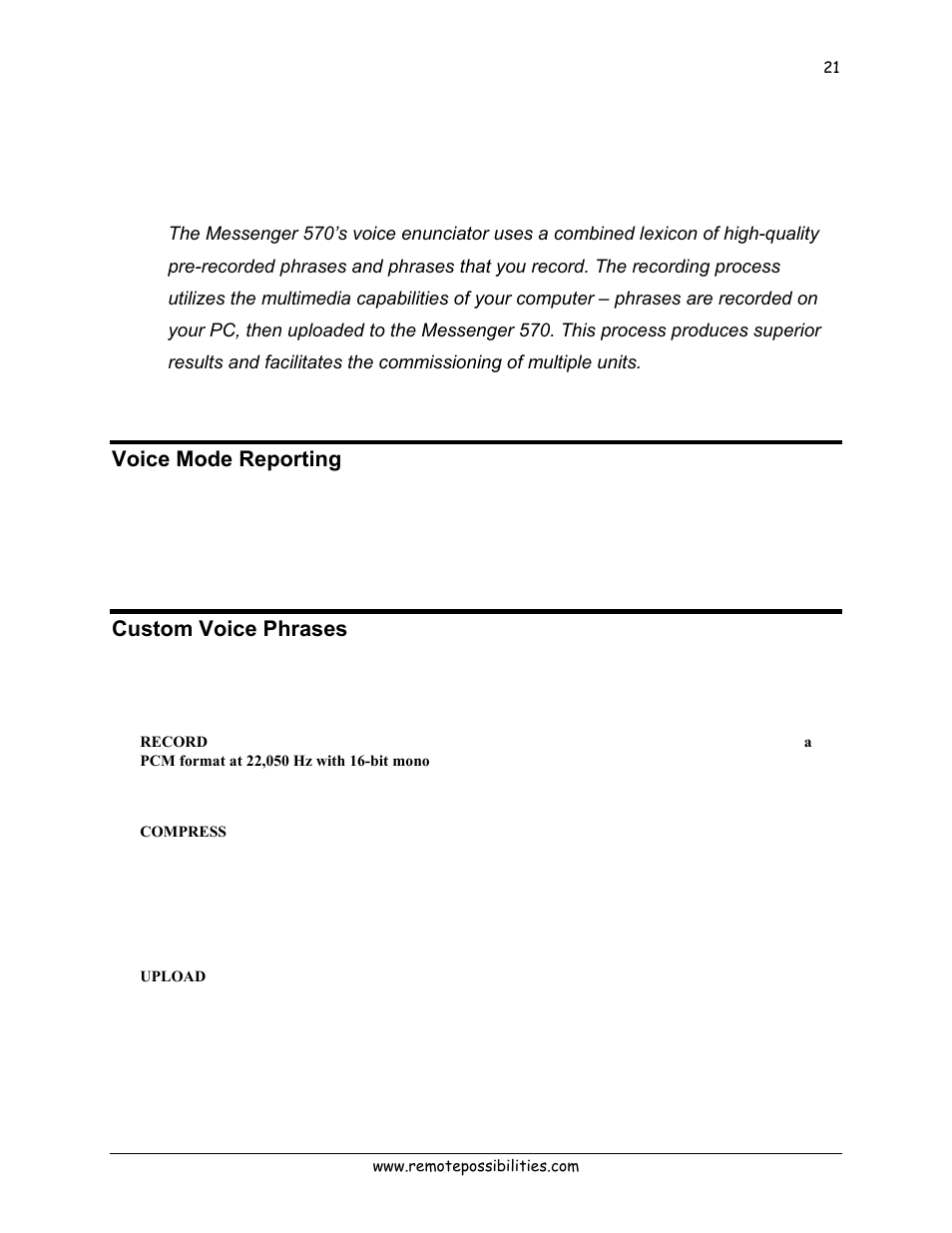 Voice recorder, Voice mode reporting, Custom voice phrases | Lexicon 570 User Manual | Page 26 / 70