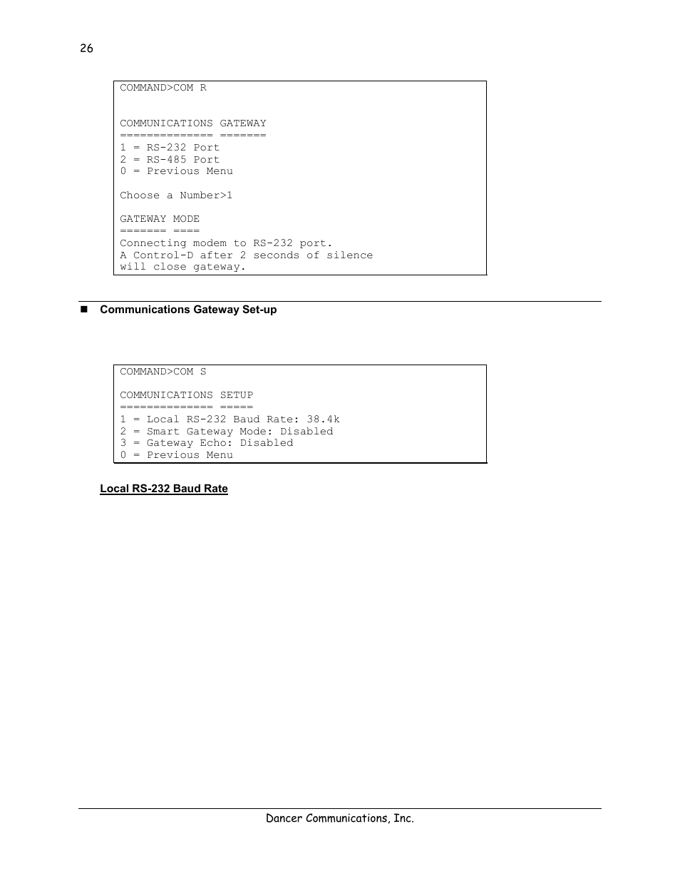 Communications gateway set-up, Local rs-232 baud rate | Lexicon 570 User Manual | Page 31 / 70