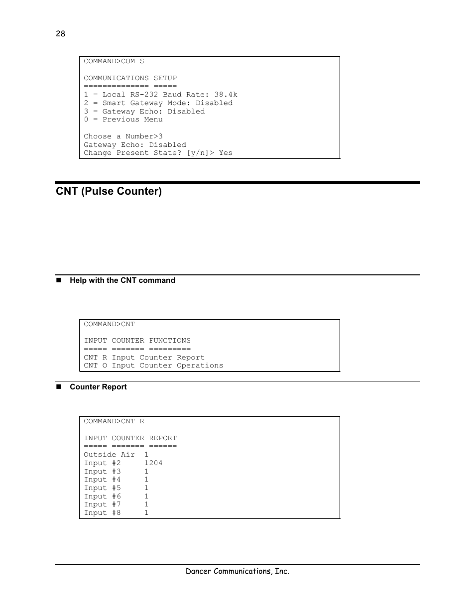 Cnt (pulse counter), Help with the cnt command, Counter report | Lexicon 570 User Manual | Page 33 / 70