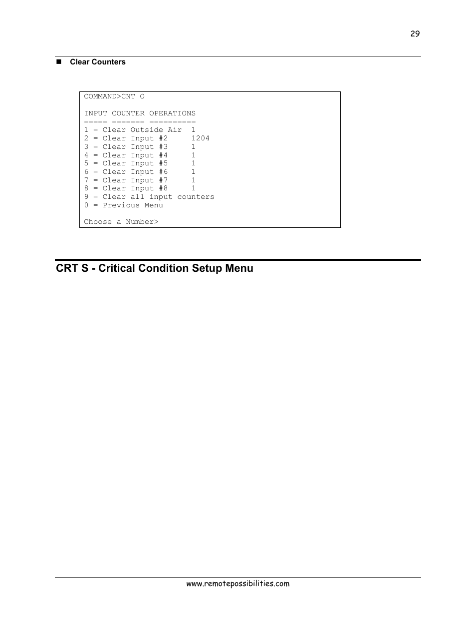 Clear counters, Crt s - critical condition setup menu | Lexicon 570 User Manual | Page 34 / 70