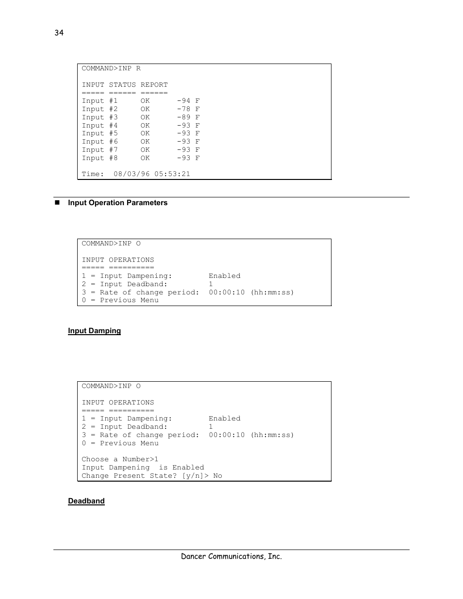 Input operation parameters, Input damping, Deadband | Lexicon 570 User Manual | Page 39 / 70