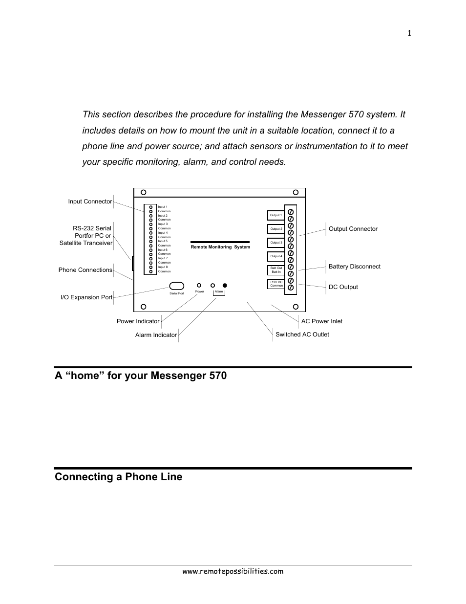 Installation, A “home” for your messenger 570, Connecting a phone line | Model 570 | Lexicon 570 User Manual | Page 6 / 70