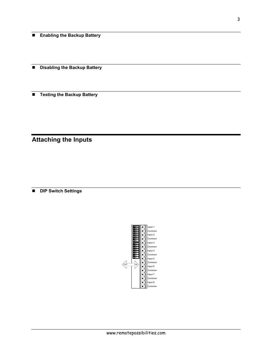 Enabling the backup battery, Disabling the backup battery, Testing the backup battery | Attaching the inputs, Dip switch settings | Lexicon 570 User Manual | Page 8 / 70