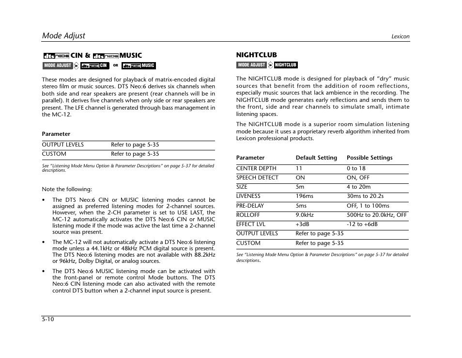 Mode adjust | Lexicon Digital Controller MC-12 User Manual | Page 136 / 208