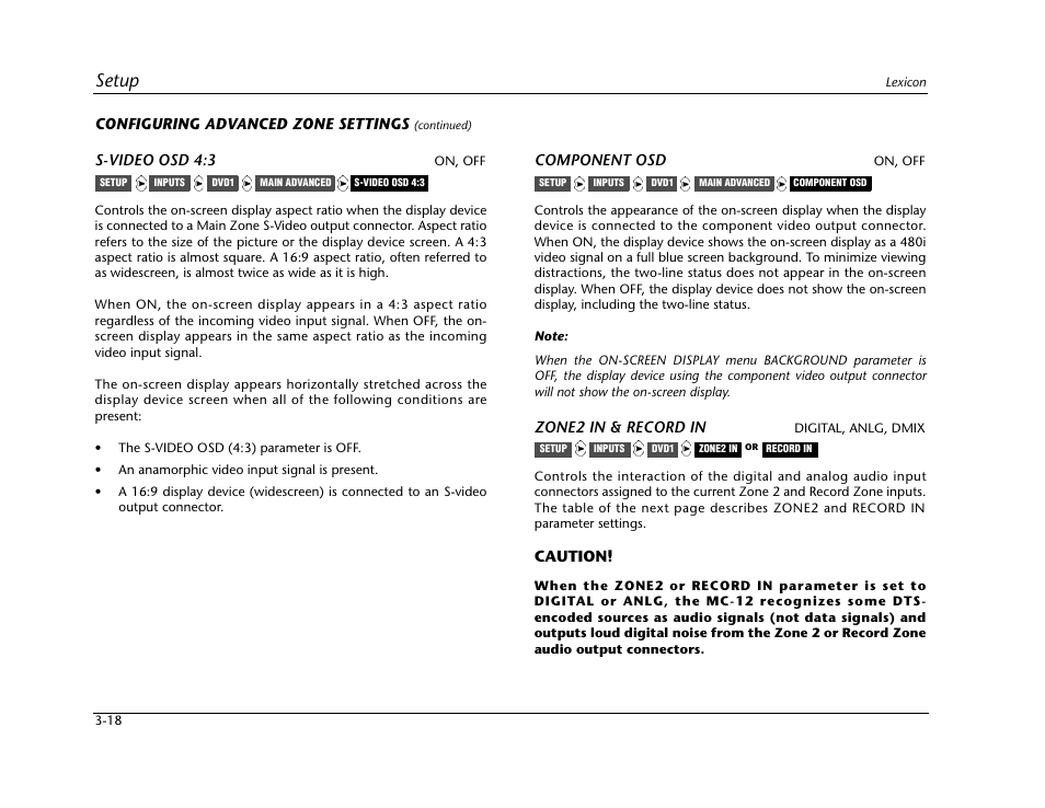 Setup | Lexicon Digital Controller MC-12 User Manual | Page 62 / 208